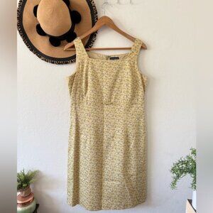 Ann Taylor Vintage 90s Yellow Ditsy Floral Sleeveless Cotton Sundress Midi Dress